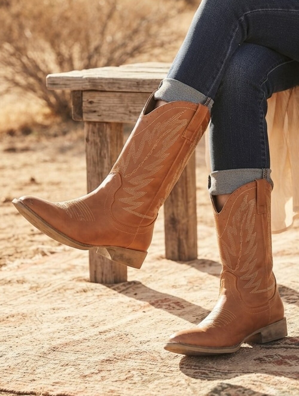 Wild Diva Tan Faux Leather Western Cowboy Boots | Women's Size 10 | Bargain